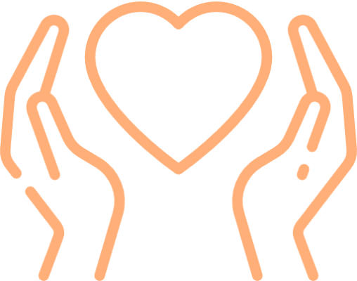 Outline of two hands positioned on either side of a heart symbol, suggesting care or protection.