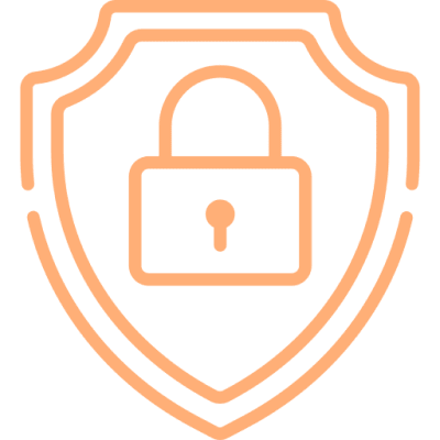 Outline of a shield with a padlock in the center, symbolizing security or protection.